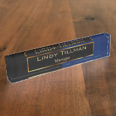 Upscale Navy Blue en Black Naambordje (Zijkant)