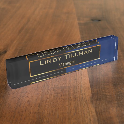 Upscale Navy Blue en Black Naambordje (Zijkant)