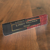 Upscale Red Glitter en Black Naambordje (Zijkant)