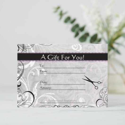 Upscale Swirls en Fluers Salon Gift Kaart (Staand voorkant)