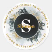 Upsherin Bedankt Initiaal BLK Waterverf Glitter Ronde Sticker (Voorkant)