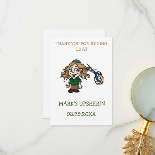 Upsherin Bedankt kaart Wenskaarten Invitation (Voorkant / Achterkant in situ)