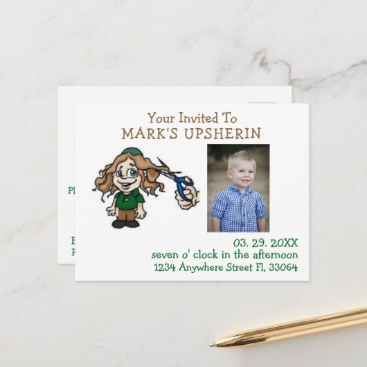 Upsherin Briefkaart Invitation (Voorkant / Achterkant in situ)