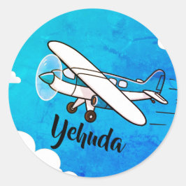 Upsherin-sticker van vliegtuig ronde sticker
