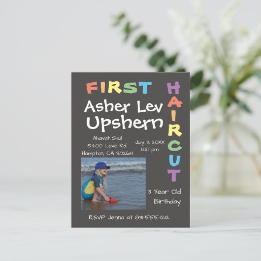 Upshern Upshernish Upsherin Briefkaart Invitation (Staand voorkant)