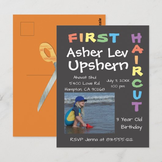 Upshern Upshernish Upsherin Briefkaart Invitation (Voorkant / Achterkant)