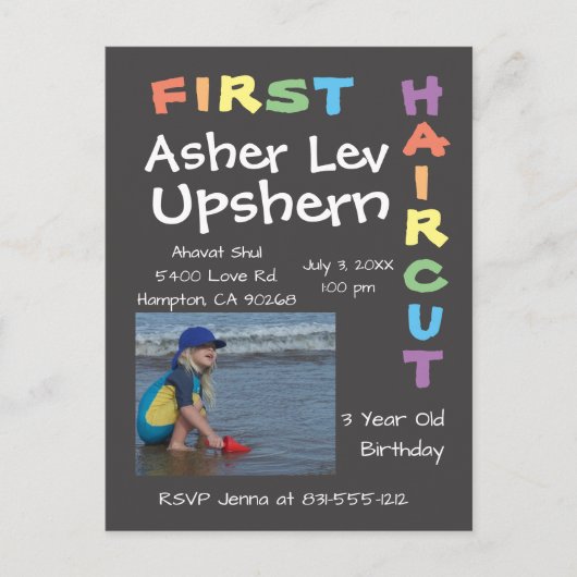 Upshern Upshernish Upsherin Briefkaart Invitation (Voorkant)