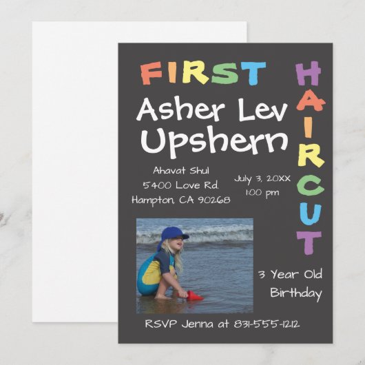 upshern upshernish upsherin uitnodigingen (Voorkant / Achterkant)