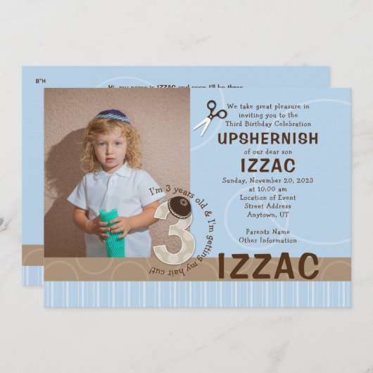 Upshernish of Upshern Uitnodiging (Voorkant / Achterkant)