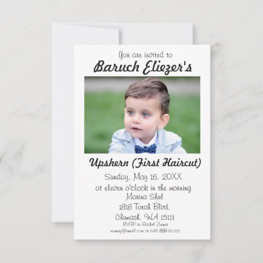 Upshernish Uitnodiging Upshern Upsherin Uitnodigin (Voorkant)