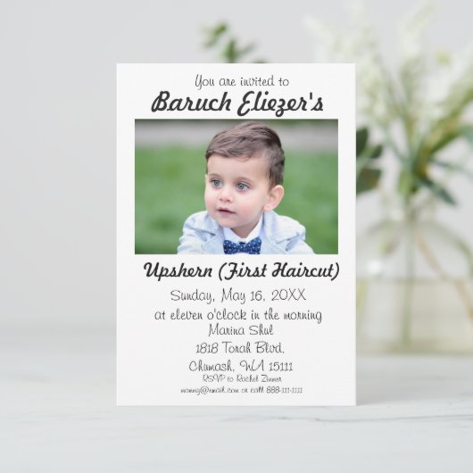 Upshernish Uitnodiging Upshern Upsherin Uitnodigin (Staand voorkant)