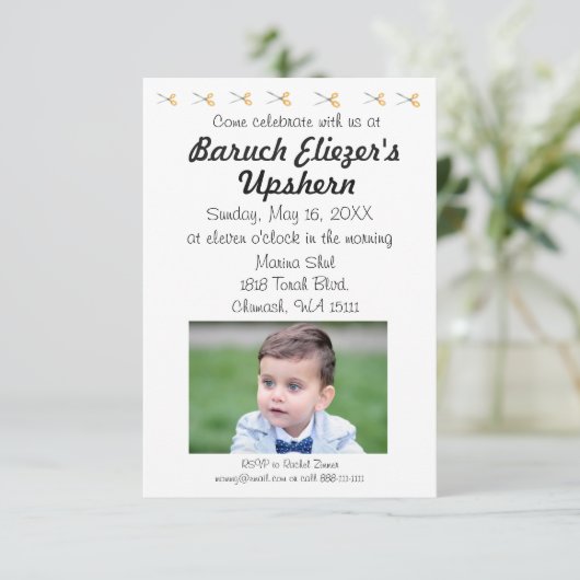 Upshernish Uitnodiging Upshern Upsherin Uitnodigin (Staand voorkant)