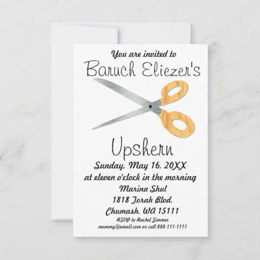 Upshernish Uitnodiging Upshern Upsherin Uitnodigin (Voorkant)