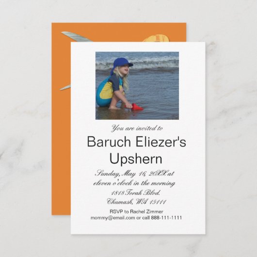 Upshernish Uitnodiging Upshern Upsherin Uitnodigin (Voorkant / Achterkant)