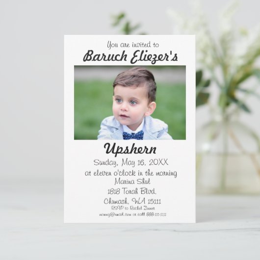 Upshernish Uitnodiging Upshern Upsherin Uitnodigin (Staand voorkant)