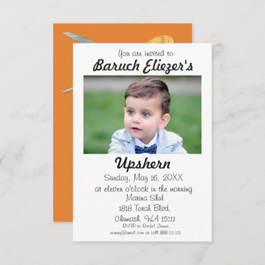 Upshernish Uitnodiging Upshern Upsherin Uitnodigin (Voorkant / Achterkant)