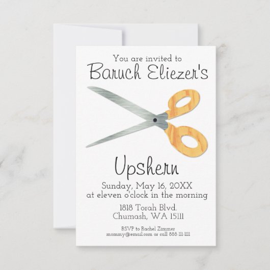 Upshernish Uitnodiging Upshern Upsherin Uitnodigin (Voorkant)