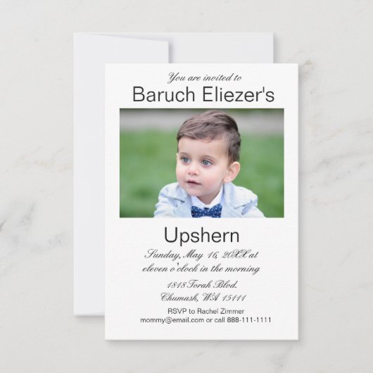 Upshernish Uitnodiging Upshern Upsherin Uitnodigin (Voorkant)