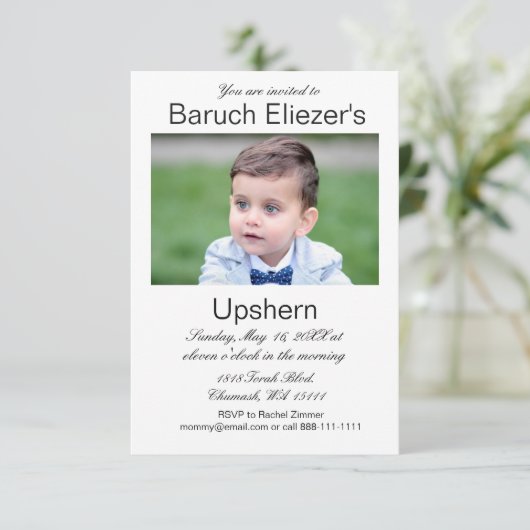 Upshernish Uitnodiging Upshern Upsherin Uitnodigin (Staand voorkant)