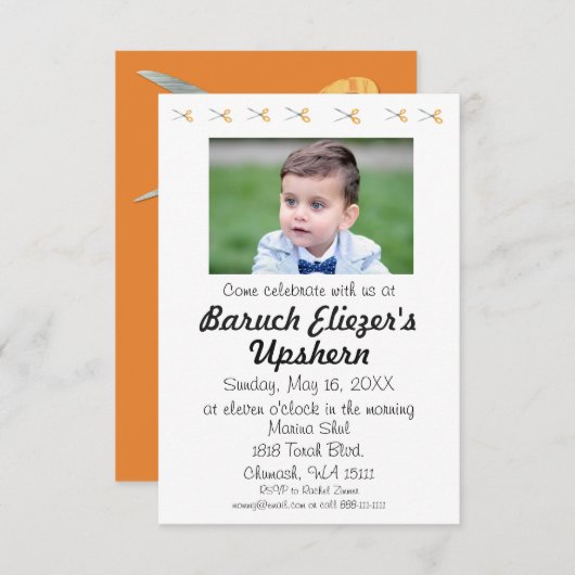 Upshernish Uitnodiging Upshern Upsherin Uitnodigin (Voorkant / Achterkant)