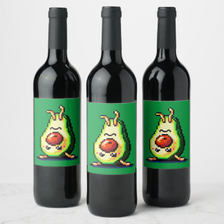 Upside-down avocado - Grappig Pixel Art Food Desig Wijn Etiket