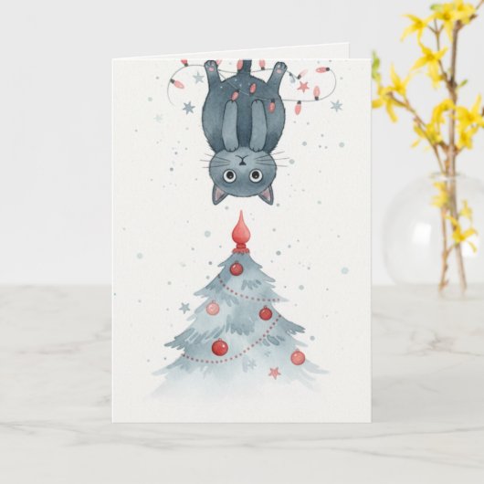 Upside-Down Christmas Kitten Card Kaart (Gele Bloem)