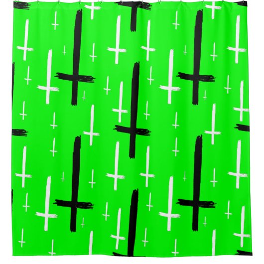 upside down inverted cross acid green black douchegordijn (Voorkant)