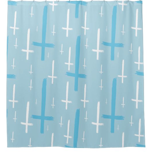 upside down inverted cross pastel blue douchegordijn (Voorkant)