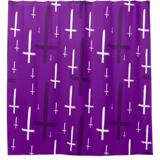 upside down inverted cross purple douchegordijn (Voorkant)
