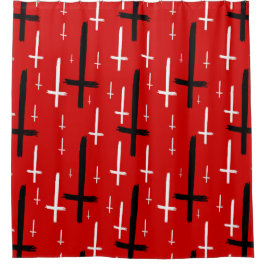  upside down inverted cross red black douchegordijn