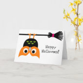 Upside Down Owl on Broom Halloween Card Kaart (Gele Bloem)