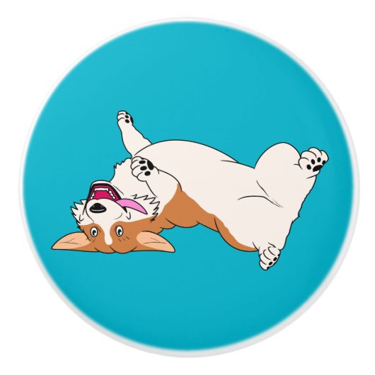Upside Laughing Corgi Cartoon Keramische Knop (Voorkant)