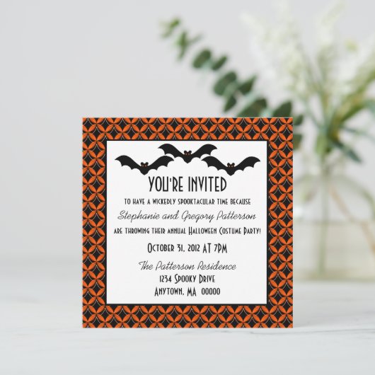 Uptown Glam Bats Halloween Party Invite Kaart (Staand voorkant)