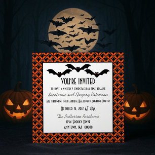 Uptown Glam Bats Halloween Party Invite Kaart