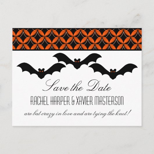Uptown Glam Bats Halloween Save the Date Briefkaar Aankondigingskaart (Voorkant)