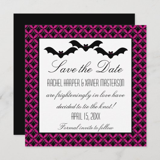 Uptown Glam Bats Halloween Save the Date Invite (Voorkant / Achterkant)