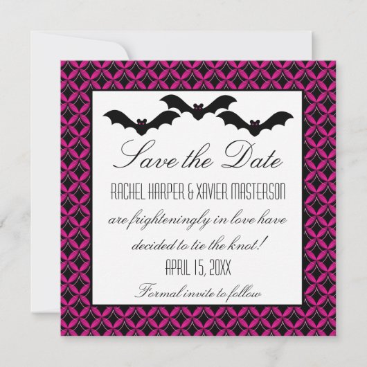 Uptown Glam Bats Halloween Save the Date Invite (Voorkant)