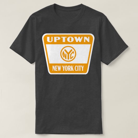 Uptown New York City Retro Token Badge Goud op Whi T-shirt (Design voorkant)