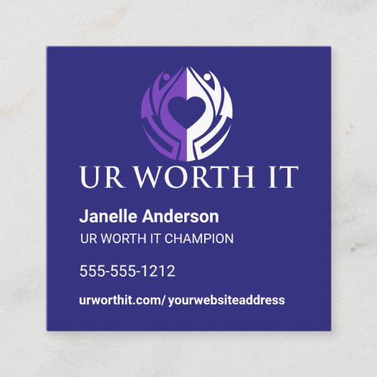 UR WORTH IT Reference Card Blue Square Aanbevelingskaartje (Voorkant)