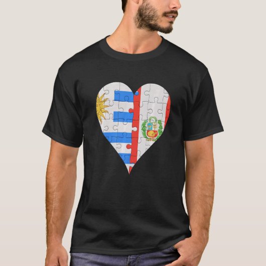 Uraguyan Peruvian Flag Heart T-shirt (Voorkant)