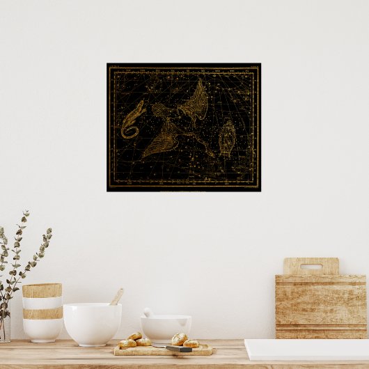 Urania's Mirror Celestial Map Gold en Black Poster (Keuken)