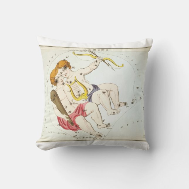 Urania's Mirror Gemini Constellation Antiek Print Kussen (Voorkant)