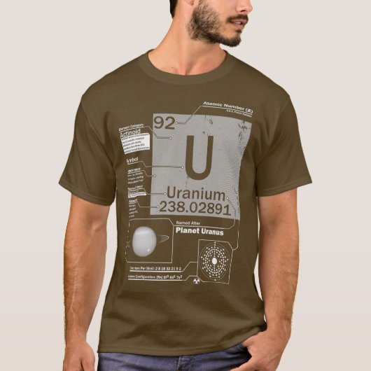 Uranium U-element atoomnummer 92 Wetenschap T-shirt (Voorkant)