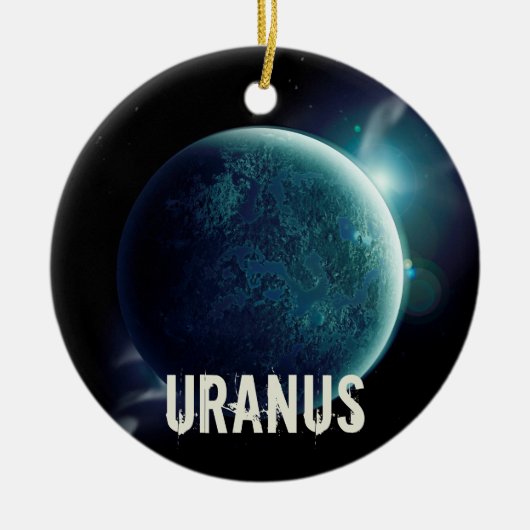 Uranus blauwe planeet 3d heelal ruimteillustratie keramisch ornament (Voorkant)