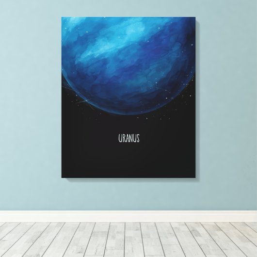 Uranus Planeet Kunstwerk – Kosmische ruimte Illust Canvas Afdruk (Insitu (Houten vloer))