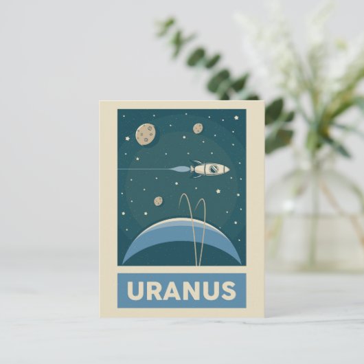 Uranus Retro Galaxy Rocket Briefkaart (Staand voorkant)