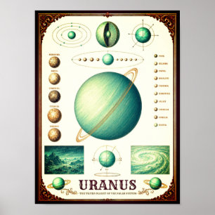 Uranus & zijn manen astronomiekaart poster