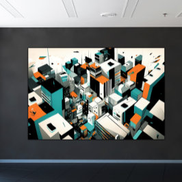 Urban Abstract Luchtfoto Cityscape Blauwgroen Sina Canvas Afdruk