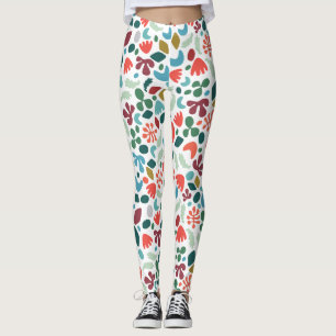 Urban Abstract Organic Pattern Herfst Color on Whi Leggings