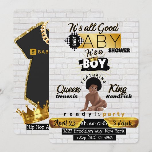 Urban Afro Baby Boy | Hip Hop Retro Baby shower Kaart (Voorkant / Achterkant)